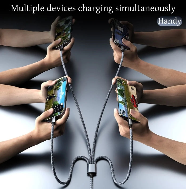 4-in-1 Multifunctional Charging Cable Supports USB-A to USB-C, Micro USB, and Braided Cables for Charging Multiple Devices