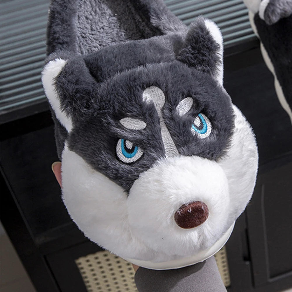 Cute 3D Husky Plush Slippers | Cozy Fuzzy Indoor Dog Shoes