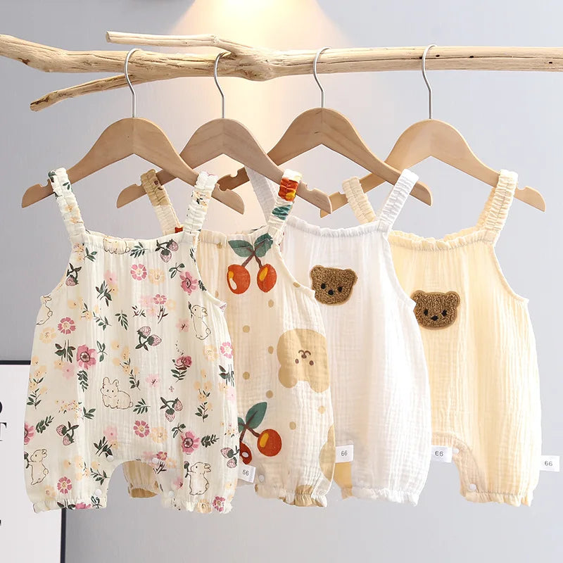 Summer Baby Girls Romper with Hat | Adorable Cherry Bear Design