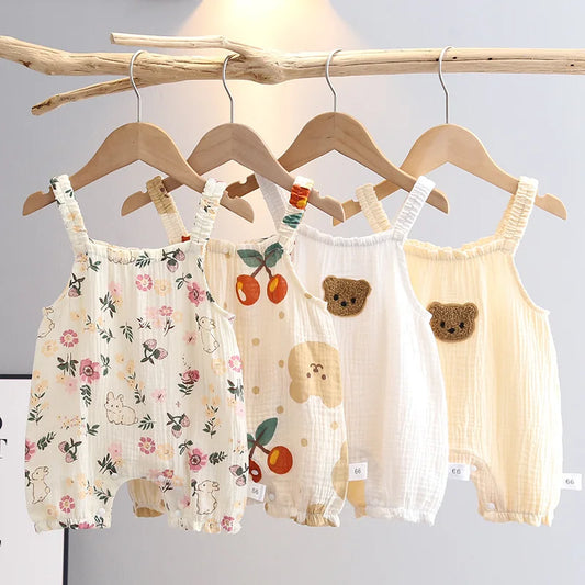 Mameluco de bebé de verano para niñas con gorro | Adorable diseño de oso cereza