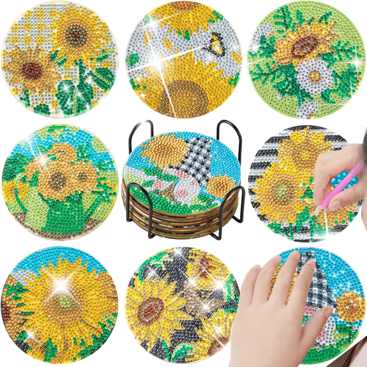 8-Piece DIY Mandala Diamond Painting Coasters | Full Drill Art Set