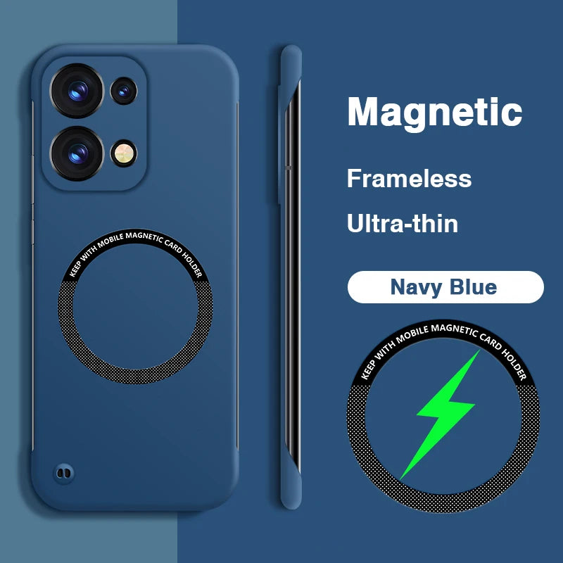 Magnetic Frameless Phone Case for OPPO Reno 13 Reno13 Pro 13Pro 5G Hard PC Armor Wireless Charging Bumper Cover Plain Thin Shell