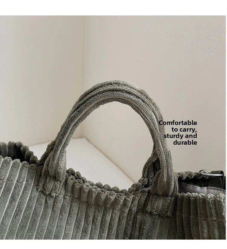 Bolso de mano de terciopelo a rayas de gran capacidad | Bolso tote elegante y versátil