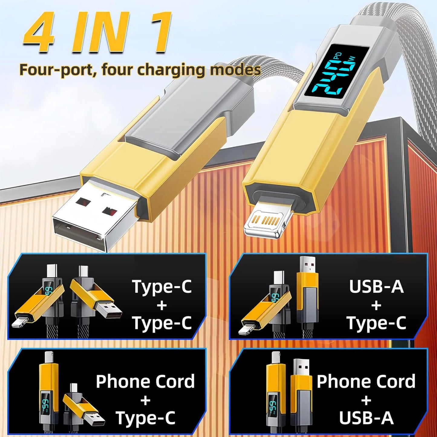 4 In 1 Fast Charging Multi Port USB Cable | Universal Charger Cord
