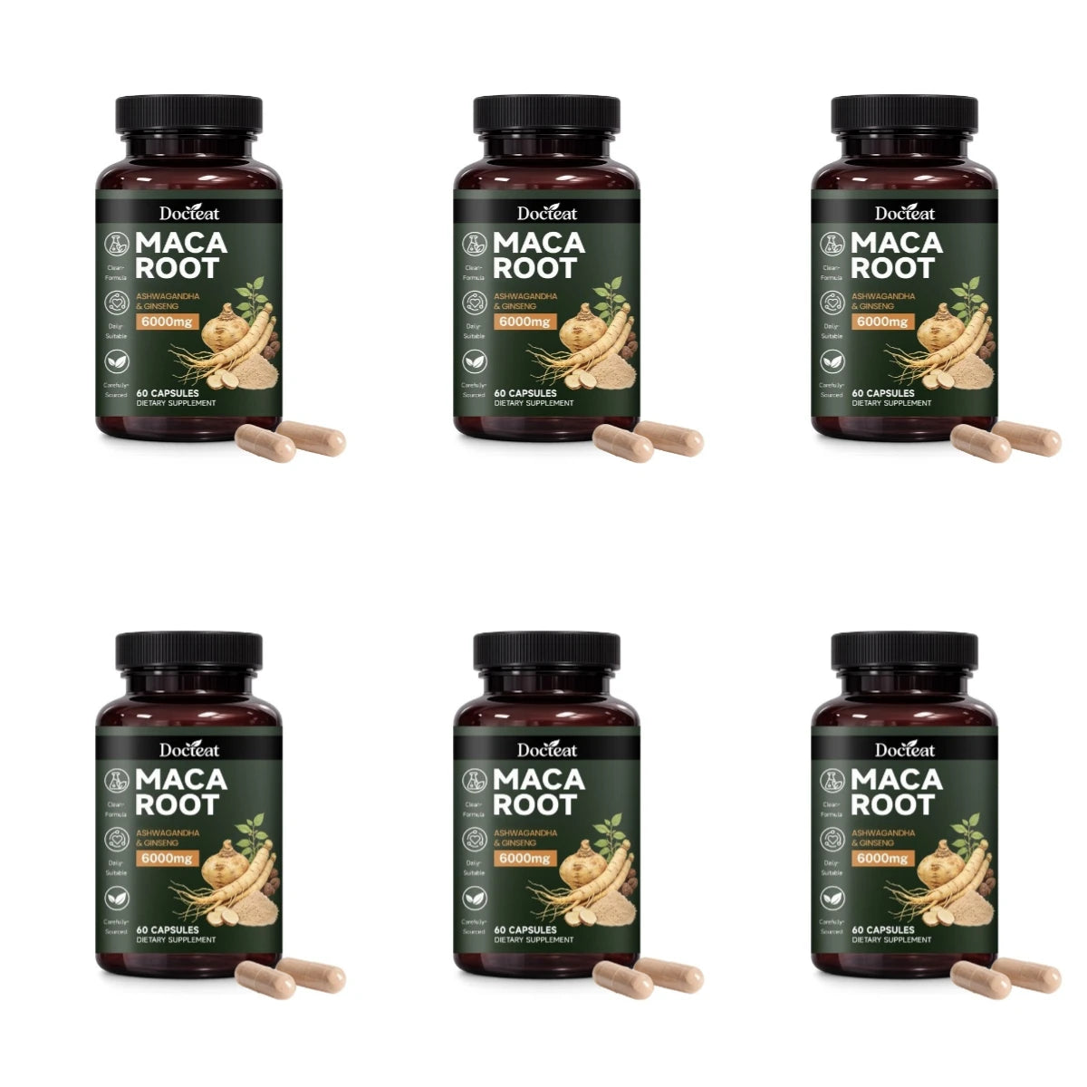Maca Root Capsules 6000mg with Ashwagandha & Ginseng for Energy