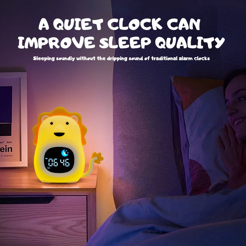 LED Night Light Alarm Clock for Kids | Musical Cat Design