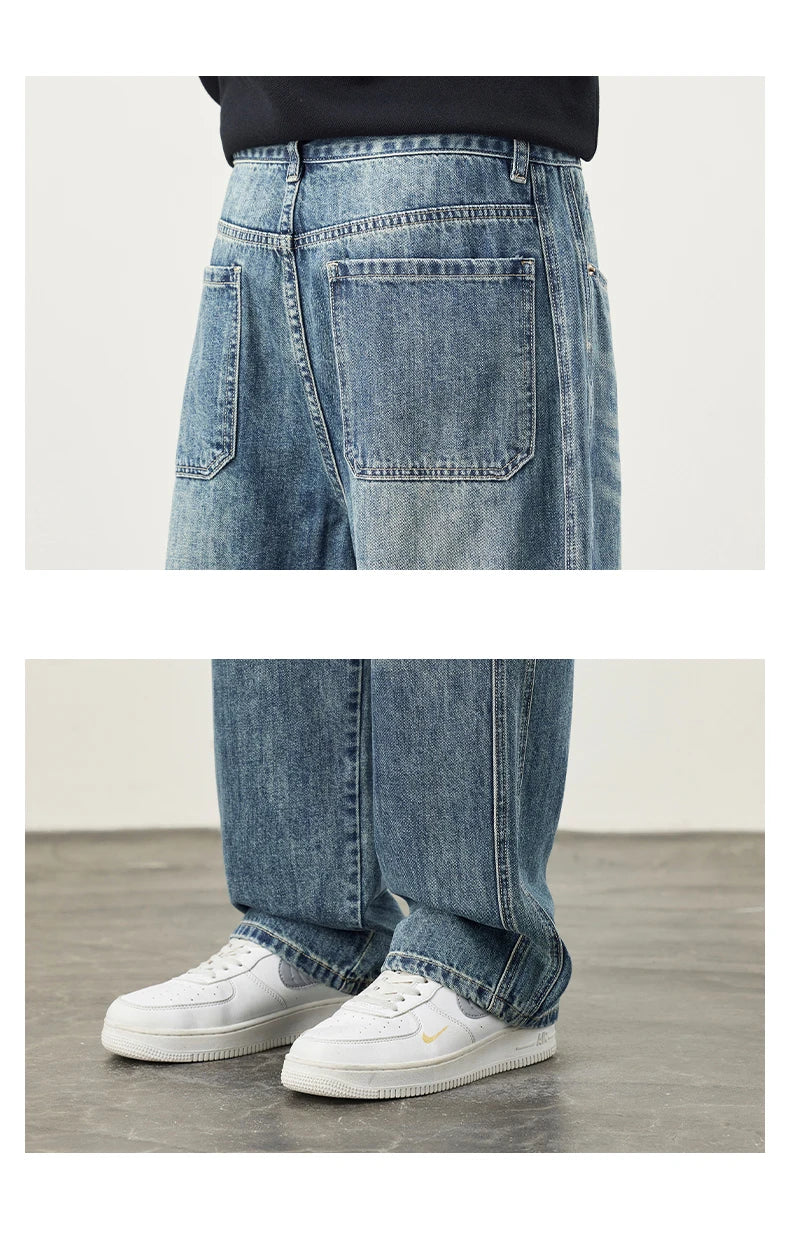 Wide-Leg Warm Fleece Jeans — Winter Thick Loose Straight Denim Pants for Men, Vintage Casual Velvet-Lined Korean Style Trousers