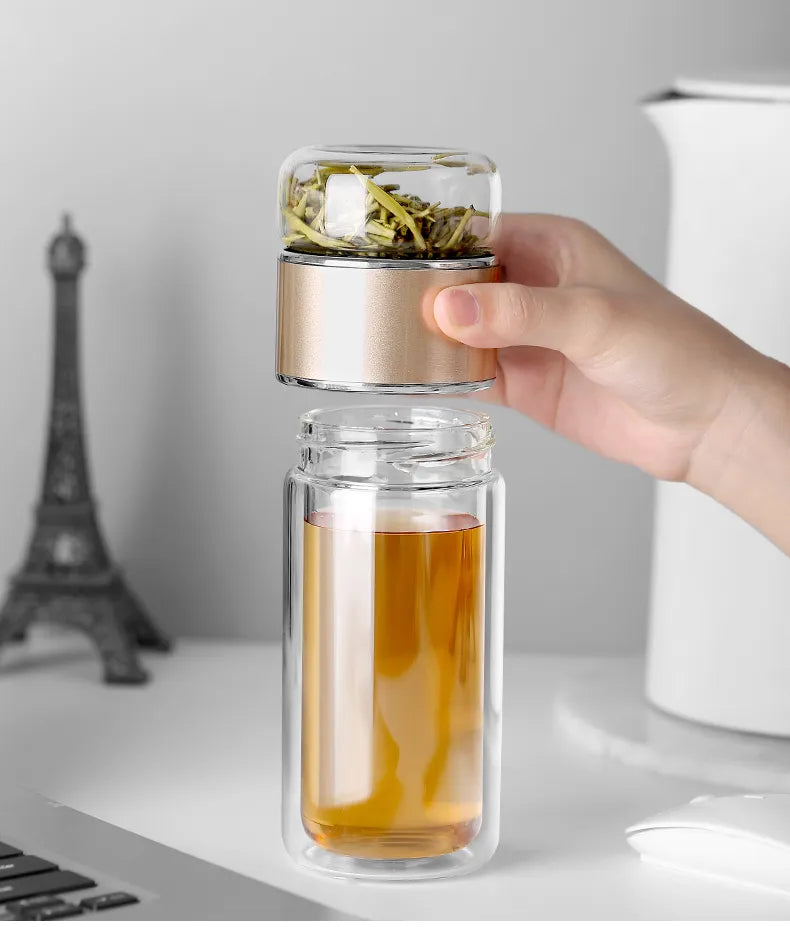 High Borosilicate Glass Tea Water Bottle | Double Layer Infuser