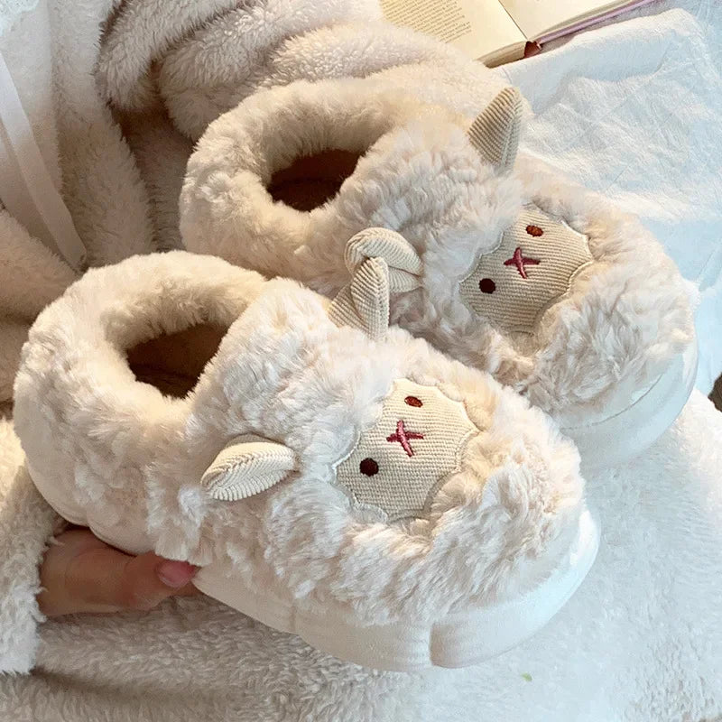 Cute Cartoon Lamb Plush Slippers | Warm Indoor House Shoes
