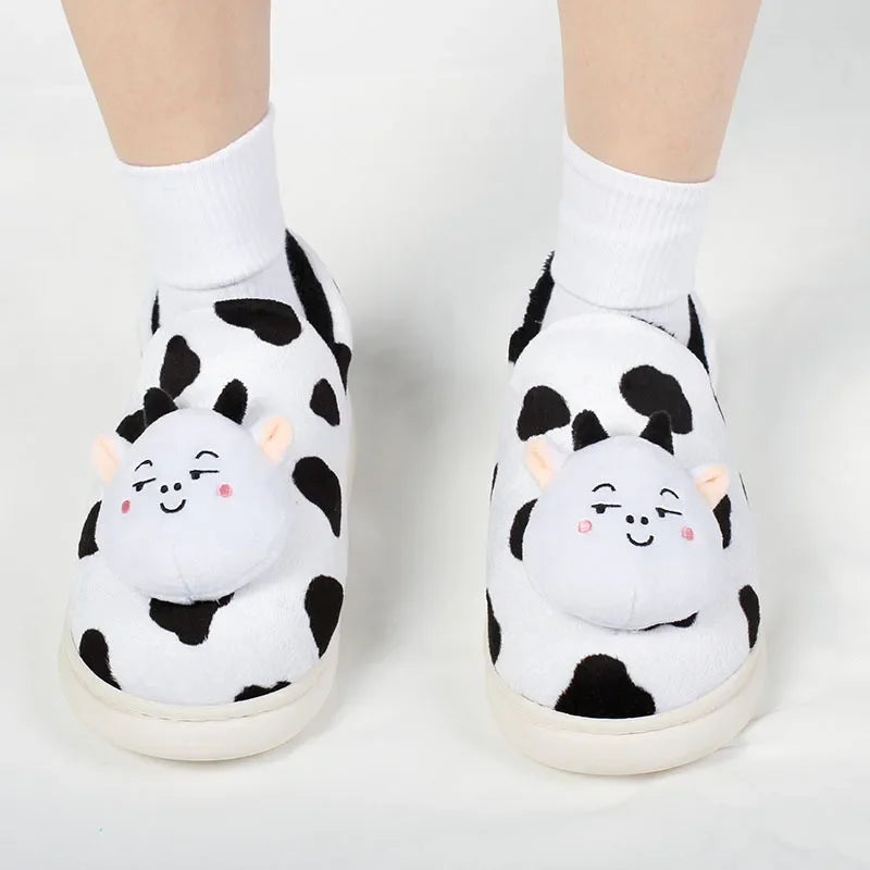 Cute Milk Cow Plush Slippers | Cozy Kawaii Indoor House Shoes