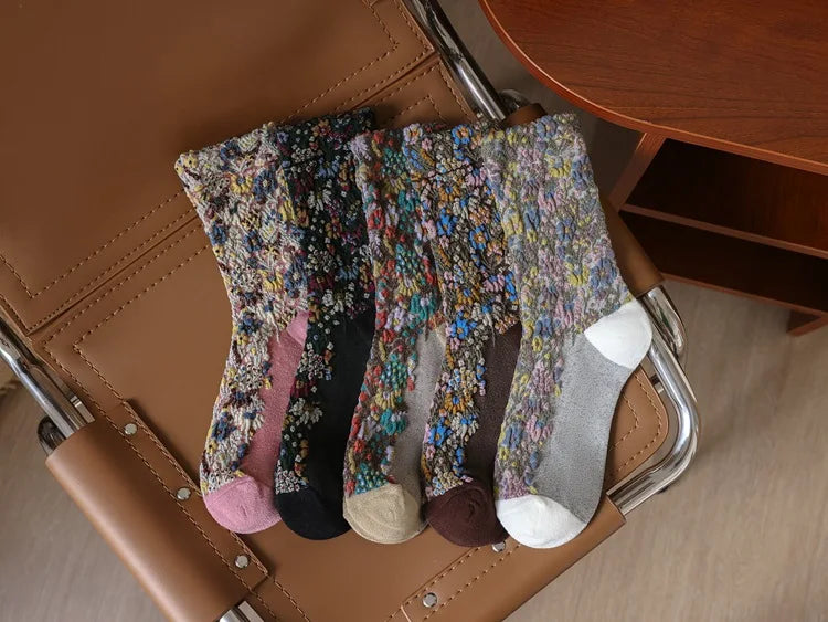 Women’s Vintage 3D Flower Embroidery Socks | Retro Chic Comfort