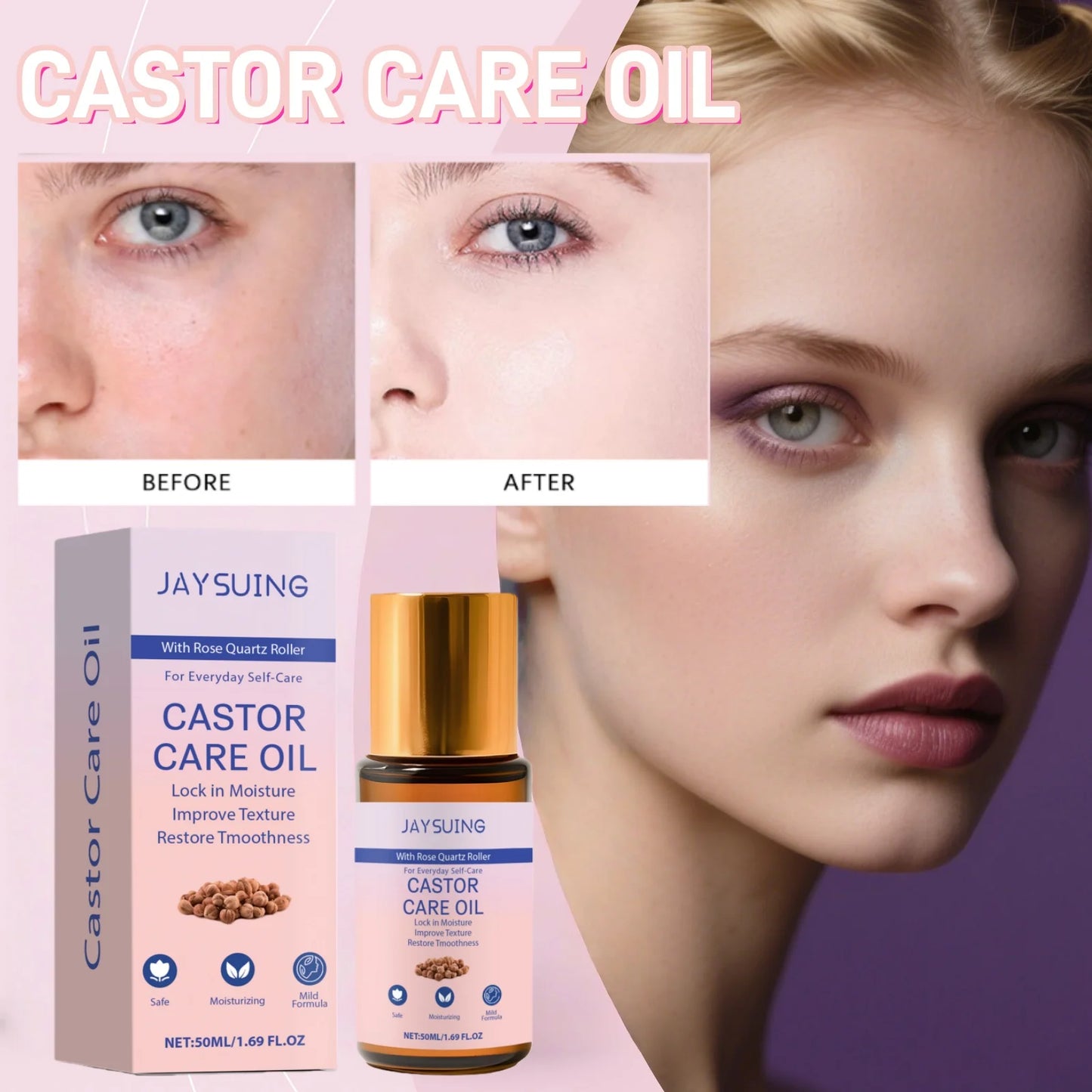 Portable Castor Oil Roll On Moisturizer for Dry Skin Relief