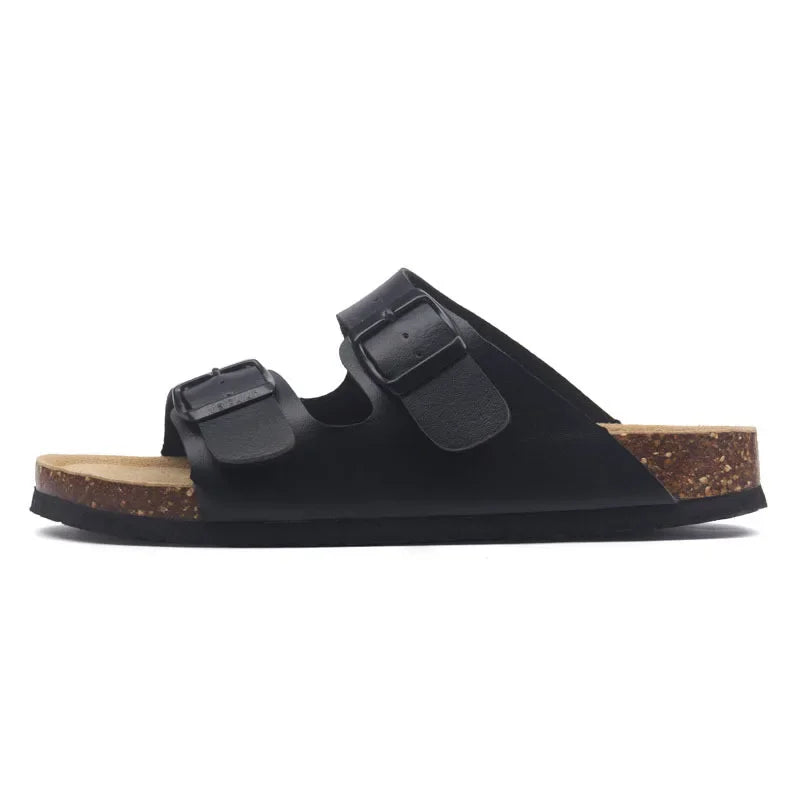 Men's Buckle Flat Bottom Cork Slippers | Comfortable Summer Sandals