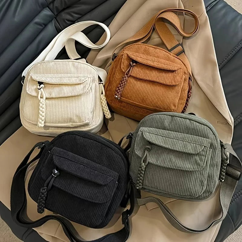 Casual Corduroy Crossbody Bag for Women | Stylish Multi-Pockets