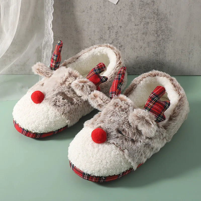 Cute Cartoon Deer Plush Slippers | Warm Indoor Home Shoes