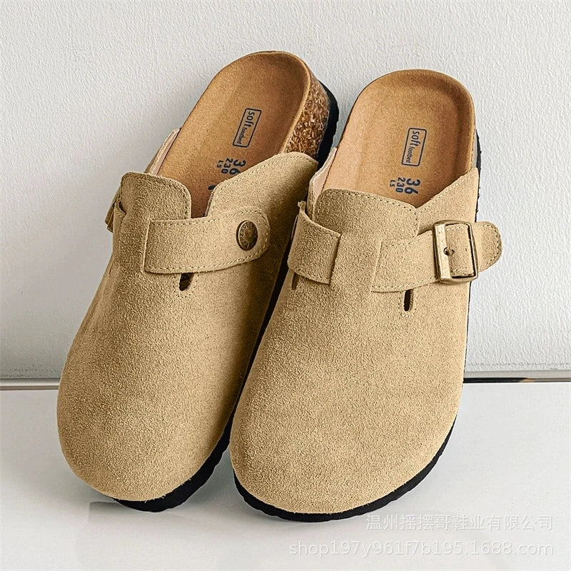 Cow Suede Cork Mules Slippers for All Seasons | Comfortable Clogs