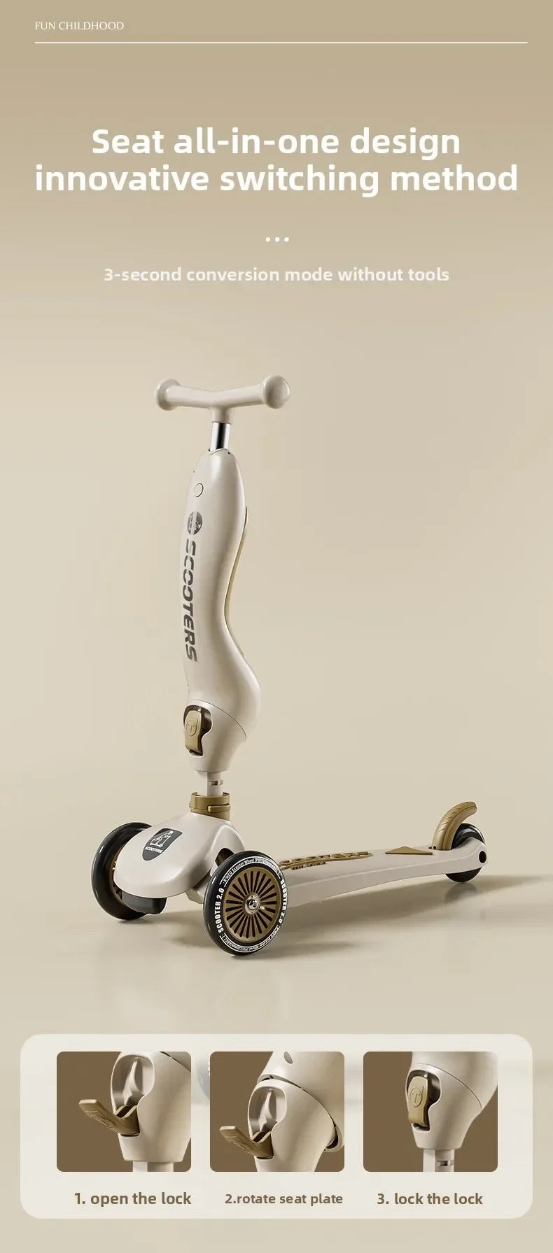 Foldable 3-Wheel Kids Scooter | Portable Musical Fun for Children