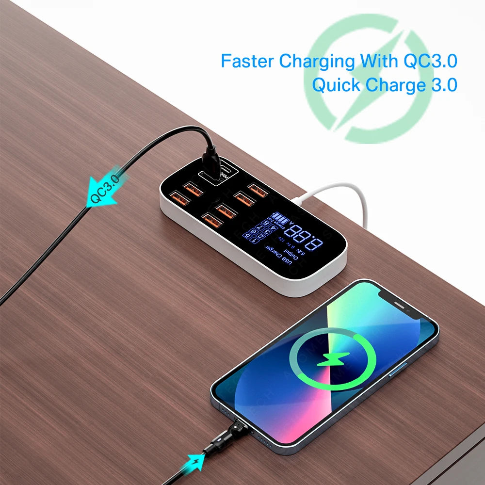 Cargador rápido USB de 8 puertos y 40 W | Estación de carga de viaje portátil