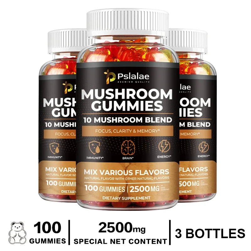 10-Strain Mushroom Gummies for Energy, Focus, and Stress Relief