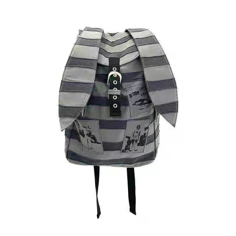 Vintage Striped Rabbit Ear Backpack | Unisex Punk Hip Hop Style