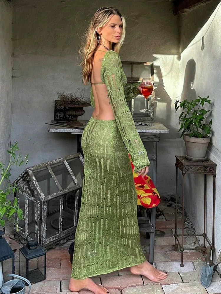 Elegant Hollow Out Backless Maxi Dress | Summer Women’s Fashion