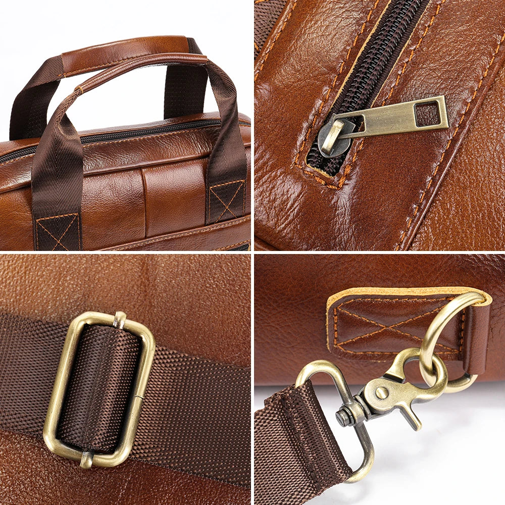 Bolso bandolera de cuero genuino para hombre | Elegante maletín para portátil