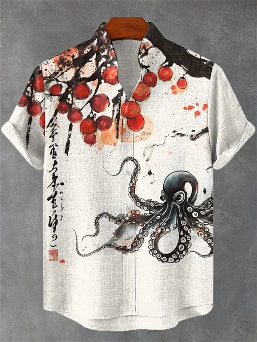 Men's Octopus Print Shirt | Loose & Breathable Hawaiian Top