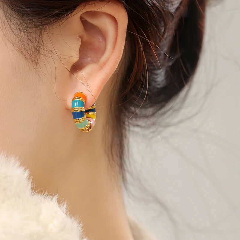 Romantic Retro Enamel Gold Hoop Earrings for Women | Fashion Jewelry