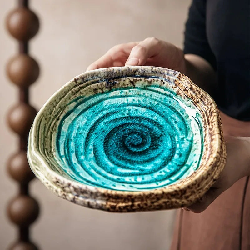 7-Inch Retro Ice Crack Shaped Ceramic Salad Plate for Stylish Dining