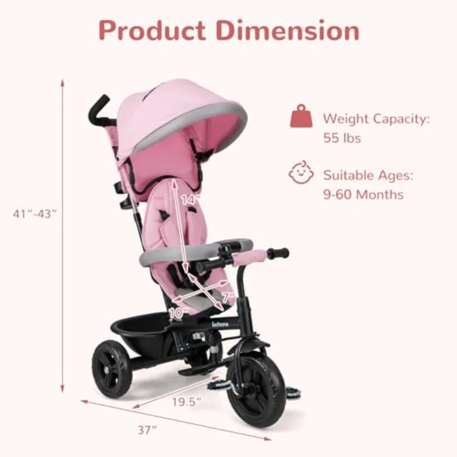 6-in-1 Tricycle for Toddlers | Reversible Seat & Safety Canopy