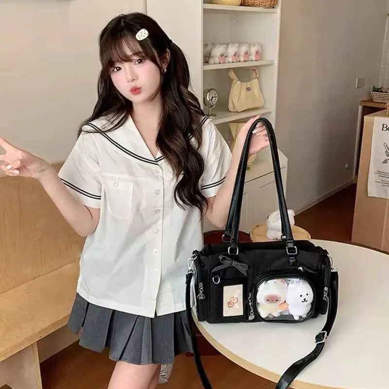 Cute Transparent Bow Shoulder Bag | Large Capacity Crossbody Handbag