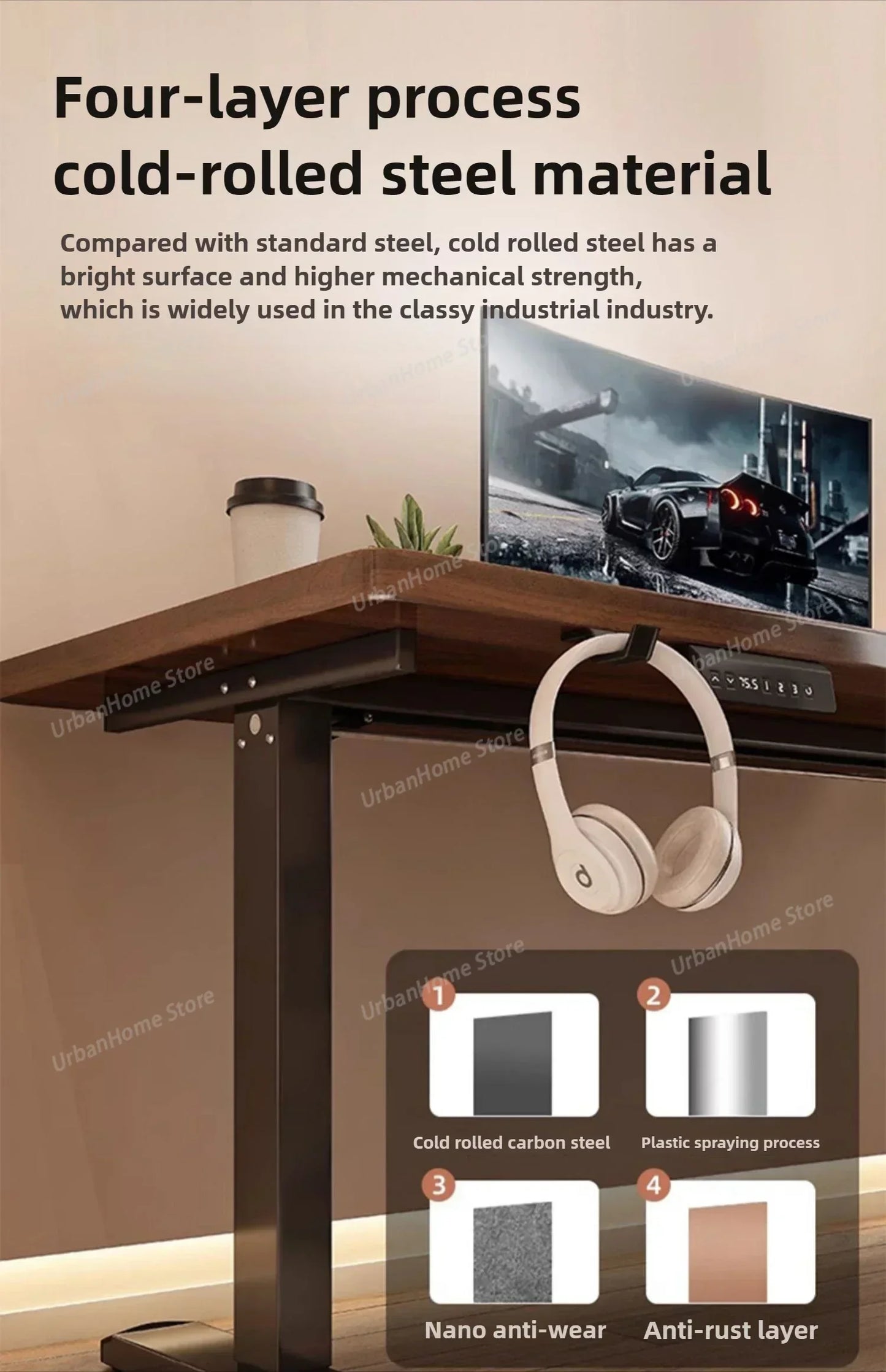 Solid Wood Electric Lifting Table | Versatile Office & Gaming Desk