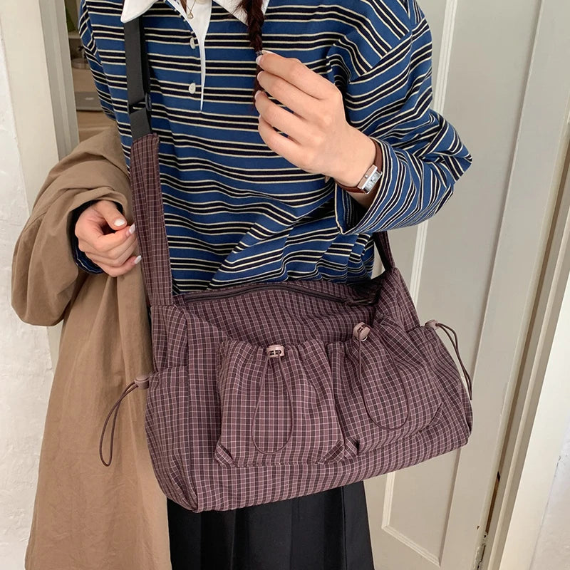 Stylish Plaid Nylon Shoulder Tote Bag | Versatile Everyday Accessory