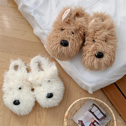 Pantuflas de peluche de perro bonitas | Zapatillas de interior de pana cálidas para parejas