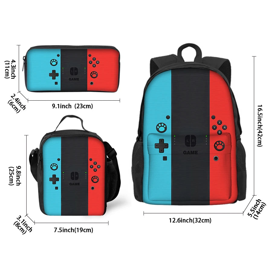 3-Piece Fun Games Console Lunch Bags & Backpack Set for Kids