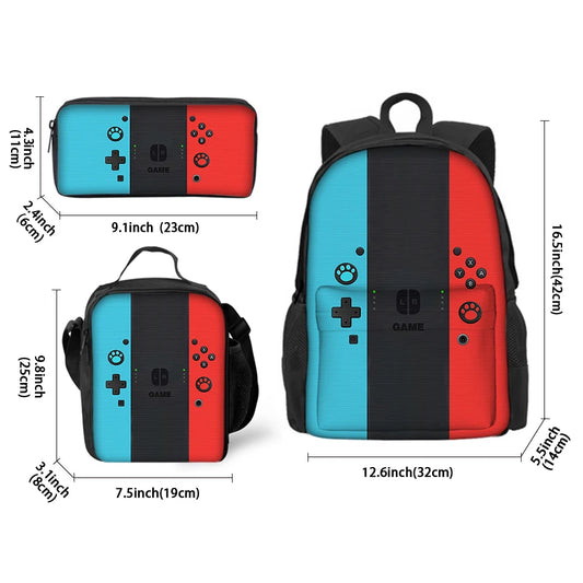 Set de 3 piezas de mochila y bolsas para el almuerzo con consola de juegos para niños