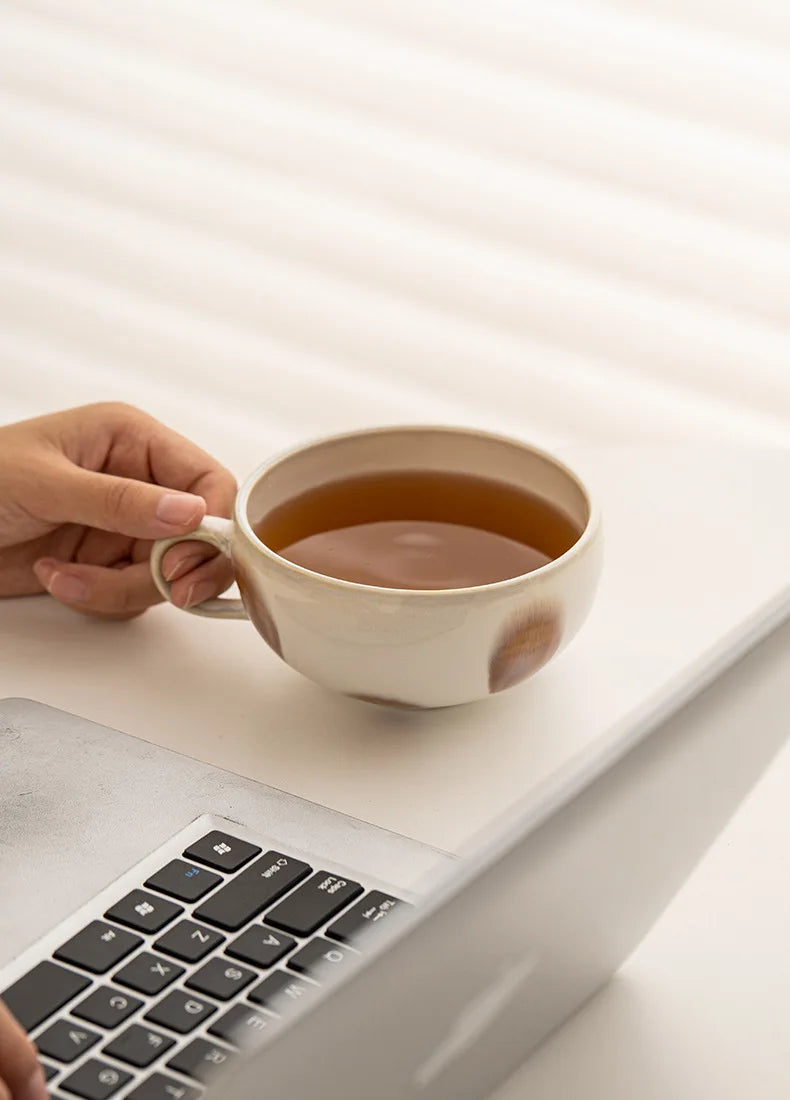 Taza de café con leche de cerámica de boca ancha de 350 ml | Elegancia pintada a mano