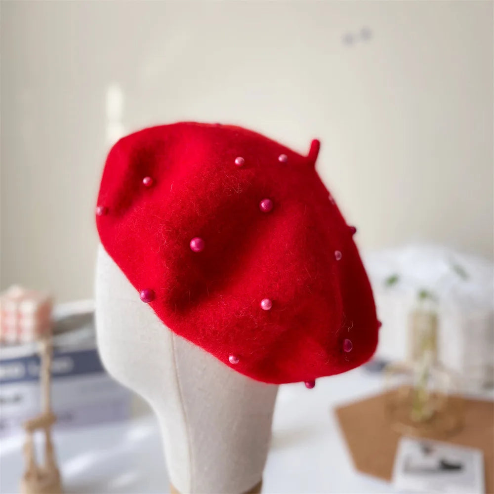 Wool Kids Winter Hat | Stylish Baby Beret with Pearl Detailing