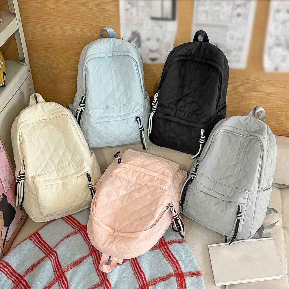 Cute Girls Quilted Backpack with Tassel Decor | Lightweight & Stylish