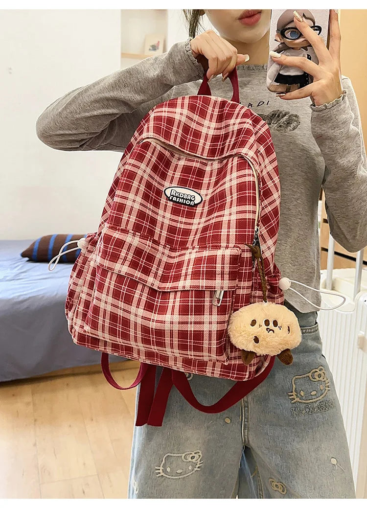 Large Capacity Plaid Backpack | Versatile Travel & School Bag