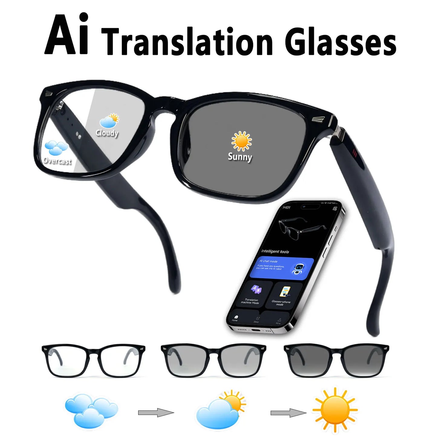 High-Tech Smart Glasses | App Translation & Open-Ear Audio