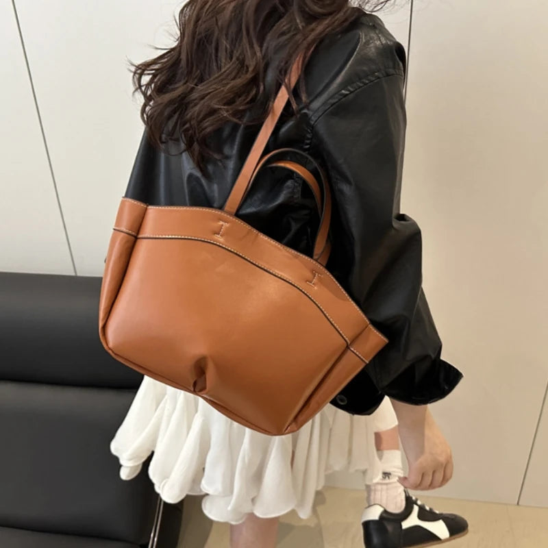 Trendy Women's Large Capacity PU Leather Tote & Crossbody Bag