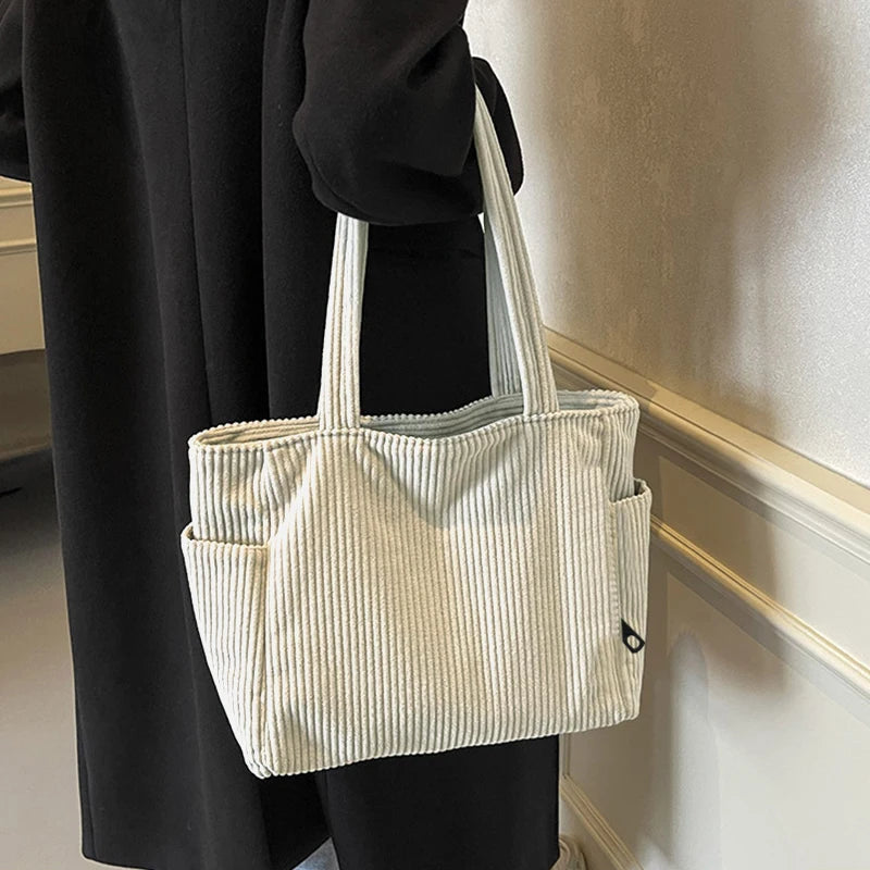 Trendy Multi-color Corduroy Tote Bag | Stylish Lightweight Bag
