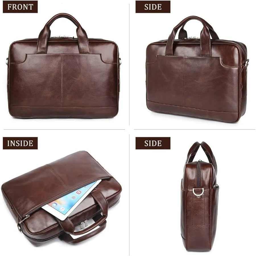 Waterproof Leather Briefcase | Stylish Travel Messenger Bag for Men