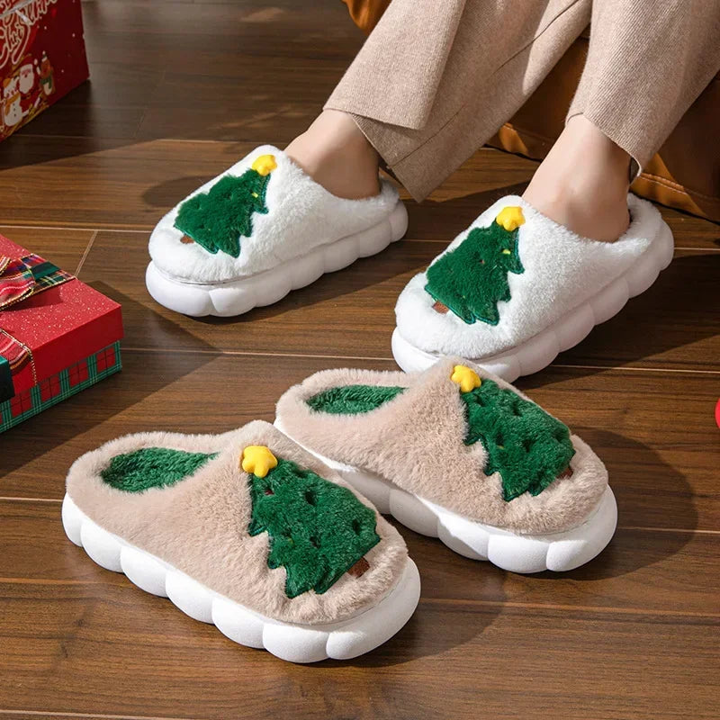 Cute Christmas Tree Fluffy Slippers | Cozy Indoor/Outdoor Slides