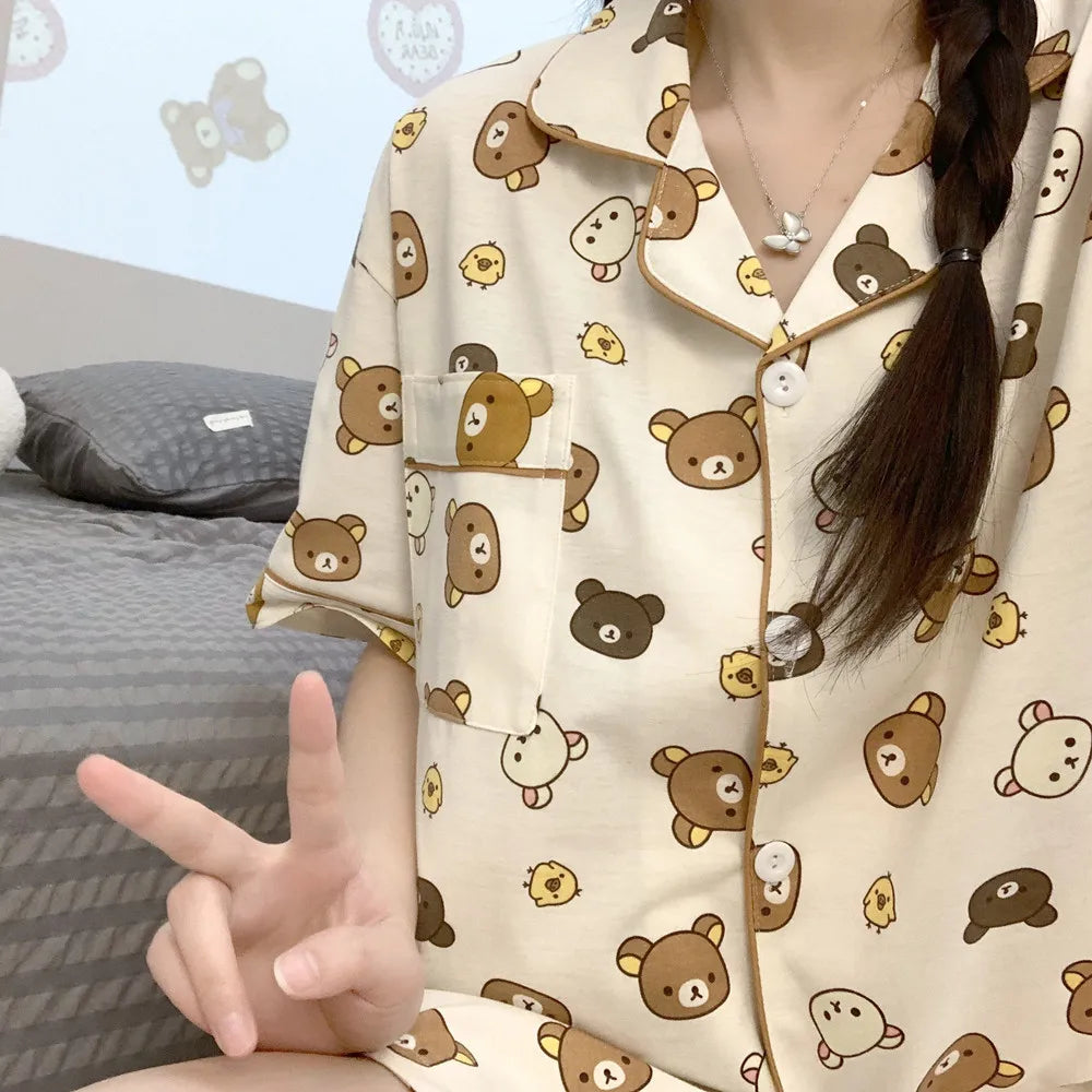 Cute Cartoon Pajamas Set for Couples | Plus Size Flannel Homewear