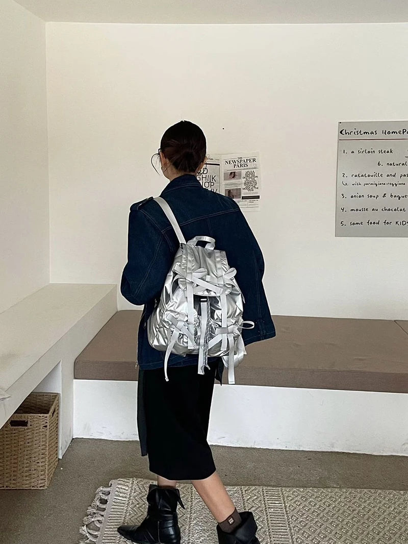 Fashion Y2K Bow Casual Backpack | High-Quality Nylon Shoulder Bag