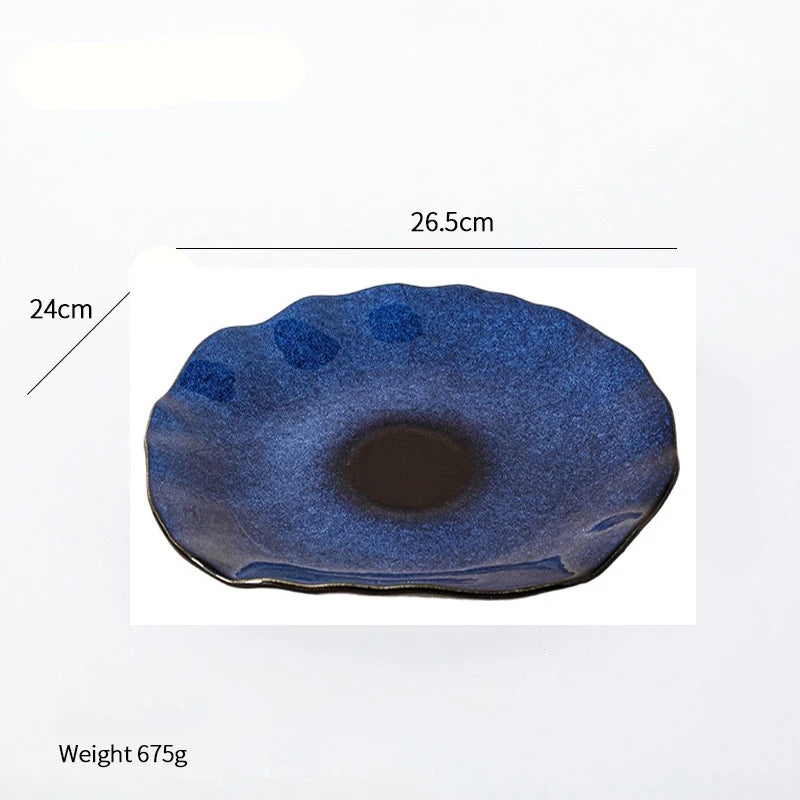 Cat Eye Blue Ceramic Dish | Unique Irregular Pottery Plate
