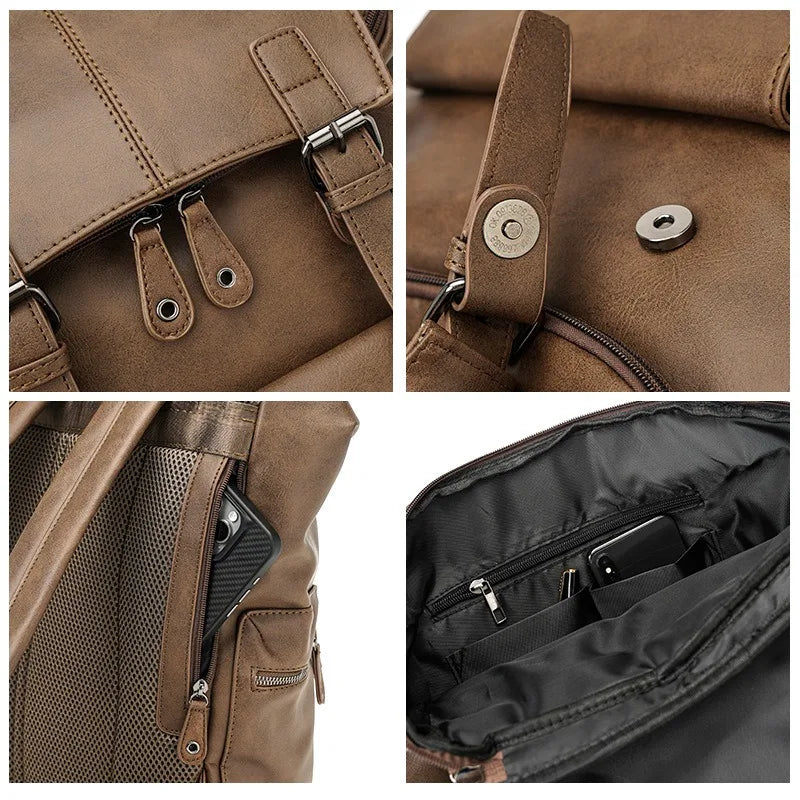 Vintage Luxury PU Leather Backpack | Large Capacity Laptop Bag