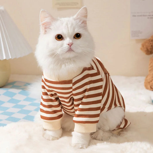 Mono de gato Kawaii | Pelele de rayas lindo para mascotas pequeñas
